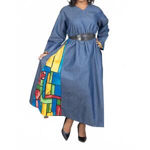 NEW KARA CHIC african print denim dress in blue